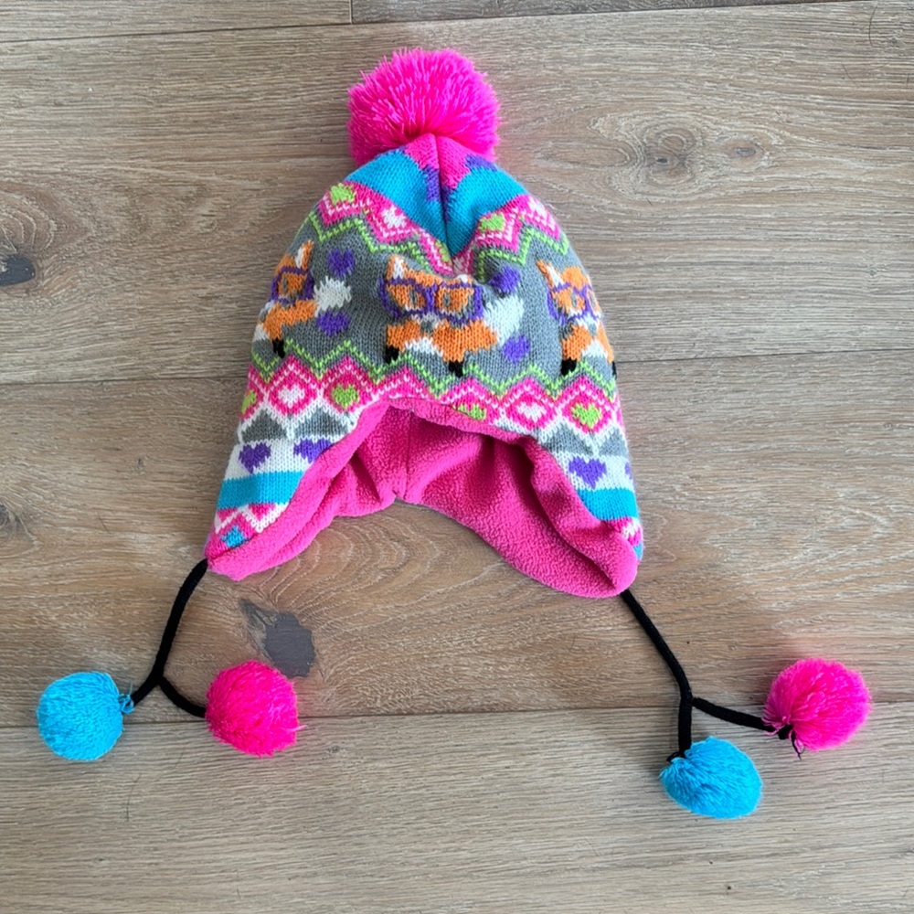 Colorful Kids Winter Hat with Pom Poms